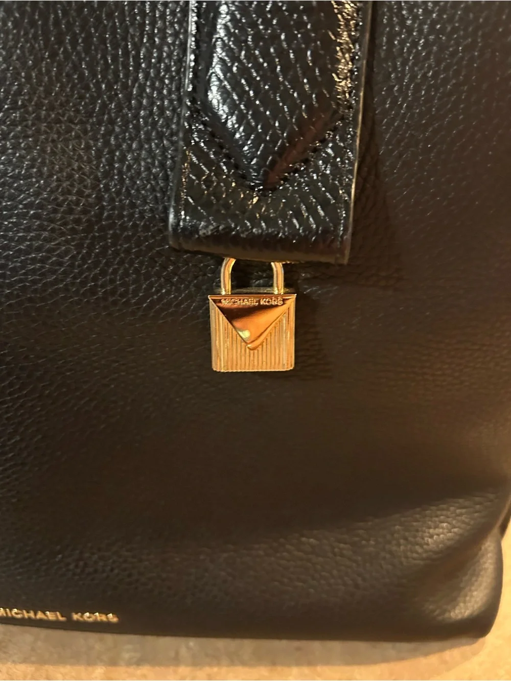 Michael Kors Black Pebbled Leather Satchel with Gold Hardware